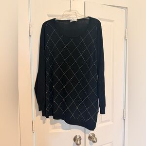 89th + Madison 1X Assymetrical Knit Rhinestone Pullover Sweater  Long Sleeve